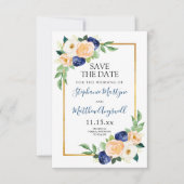 Modern Floral Blue koraal bruiloft Save The Date (Voorkant)
