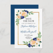 Modern Floral Blue koraal bruiloft Save The Date (Voorkant / Achterkant)