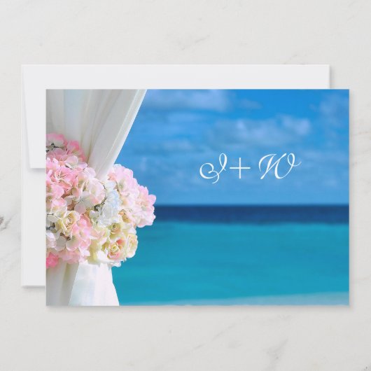 Modern Floral Blue Ocean Beach Bruiloft informatie Kaart (Achterkant)