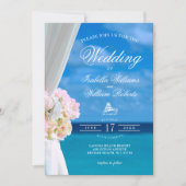 Modern Floral Blue Ocean Beach Wedding Kaart (Voorkant)
