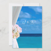 Modern Floral Blue Ocean Beach Wedding Kaart (Achterkant)