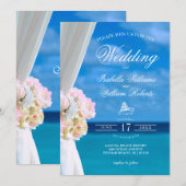 Modern Floral Blue Ocean Beach Wedding Kaart (Voorkant / Achterkant)