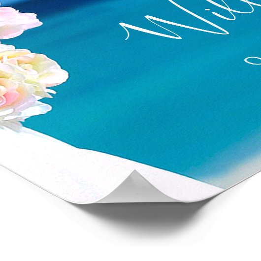 Modern Floral Blue Ocean Beach Wedding Poster (Hoek)