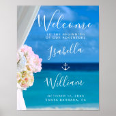 Modern Floral Blue Ocean Beach Wedding Poster (Voorkant)