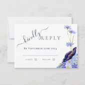 Modern Floral Blue QR Code Trouwantwoord RSVP Kaartje (Voorkant)
