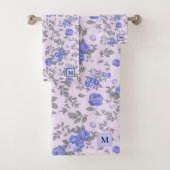 Modern Floral Blue Roos Bad Handdoek (Insitu)