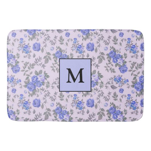 Modern Floral Blue Roos Badmat (Voorkant)