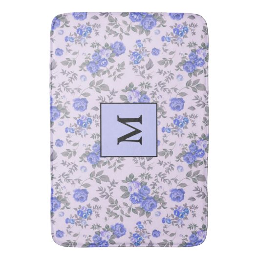 Modern Floral Blue Roos Badmat (Voorkant Verticaal)