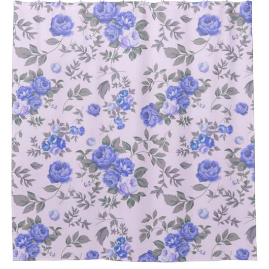Modern Floral Blue Roos Douchegordijn (Voorkant)
