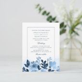 Modern Floral Blue Waterverf Flowers Wedding Uitnodiging Briefkaart (Staand voorkant)