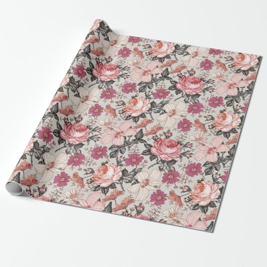 Modern  Floral Blush Cadeaupapier (Uitgerold)