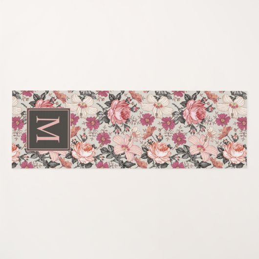 Modern Floral Blush Monogrammed Yoga Mat (Voorkant (horizontaal))