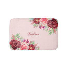 Modern Floral Blush Peach Bourgondië Roos Monogram Badmat