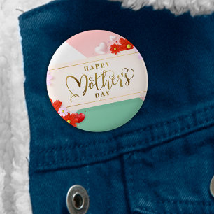 Modern Floral Blush Pink Green White Gold Ronde Button 5,7 Cm