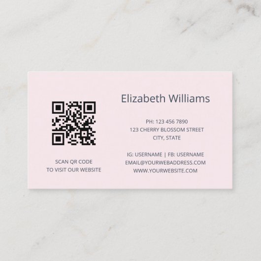 Modern Floral Blush Pink Magnolia | QR-code Visitekaartje (Achterkant)