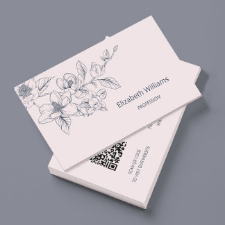 Modern Floral Blush Pink Magnolia | QR-code Visitekaartje