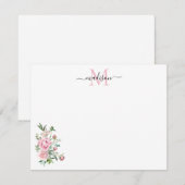 Modern Floral Blush Pink Waterverf Roos Monogram Notitiekaartje (Voorkant / Achterkant)