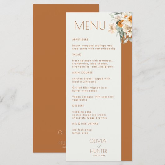 Modern Floral Bohemian Terracotta Wedding Menu (Voorkant / Achterkant)