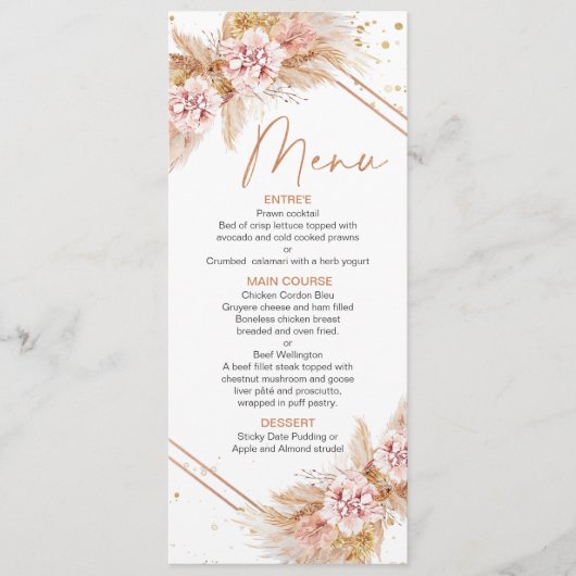 Modern Floral Boho met Pampas Grass Menu (Voorkant)