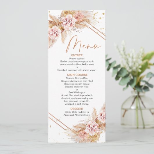 Modern Floral Boho met Pampas Grass Menu (Staand voorkant)
