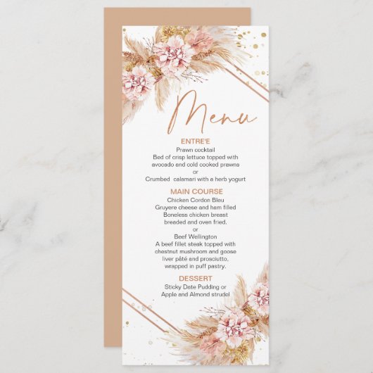 Modern Floral Boho met Pampas Grass Menu (Voorkant / Achterkant)