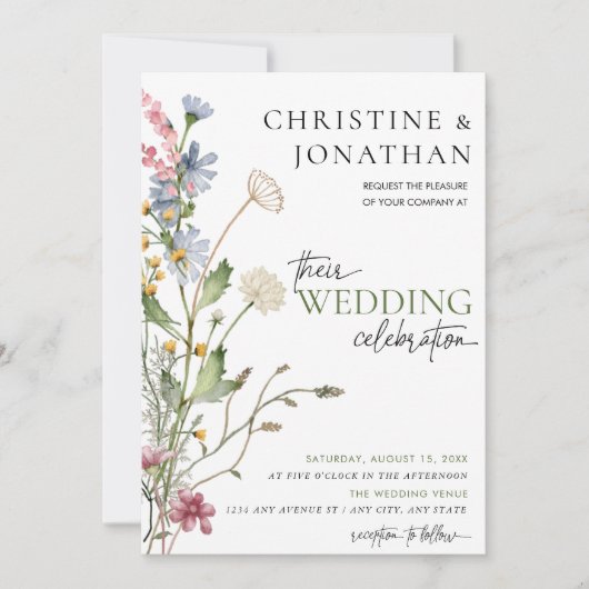 Modern Floral Boho | Wilde bloemen bruiloft Kaart (Voorkant)