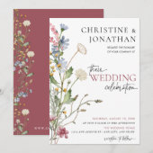 Modern Floral Boho | Wilde bloemen bruiloft Kaart (Voorkant / Achterkant)