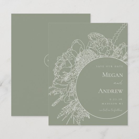 Modern Floral Boquet Save the Date (Voorkant / Achterkant)