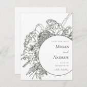 Modern Floral Boquet Save the Date (Voorkant / Achterkant)