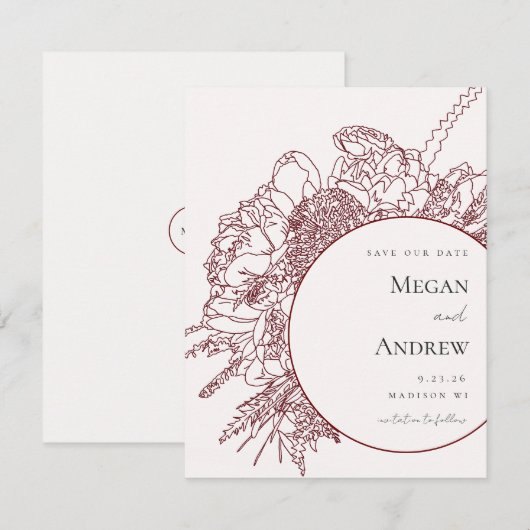 Modern Floral Boquet Save the Date (Voorkant / Achterkant)