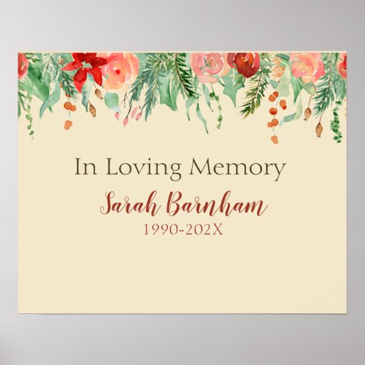 Modern Floral Border Personalized Memorial Print (Voorkant)