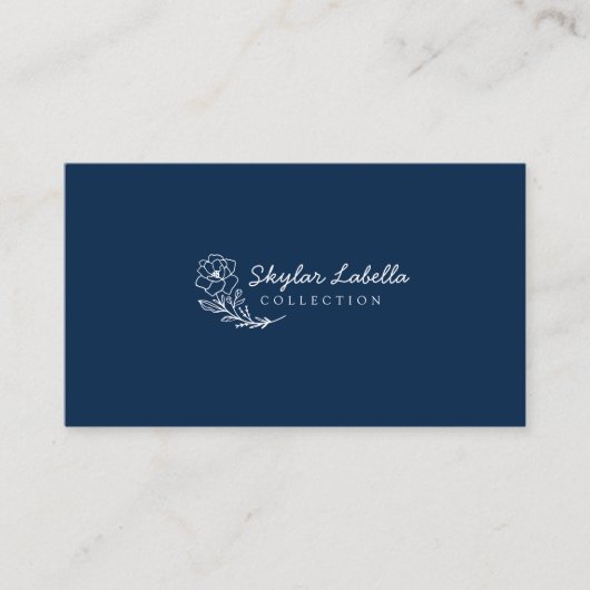 Modern Floral Botanic Line-art Logo Midnight Navy Visitekaartje (Voorkant)