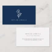 Modern Floral Botanic Line-art Logo Midnight Navy Visitekaartje (Voorkant / Achterkant)