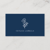 Modern Floral Botanic Line-art Logo Midnight Navy Visitekaartje (Voorkant)