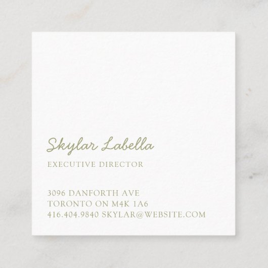 Modern Floral Botanic Line-art Logo Olive Green Vierkante Visitekaartje (Achterkant)