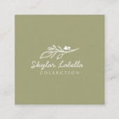 Modern Floral Botanic Line-art Logo Olive Green Vierkante Visitekaartje (Voorkant)