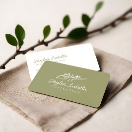 Modern Floral Botanic Line-art Logo Olive Green Visitekaartje