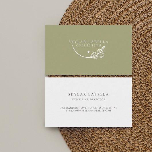Modern Floral Botanic Line-art Logo Olive Green Visitekaartje