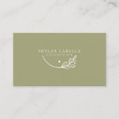 Modern Floral Botanic Line-art Logo Olive Green Visitekaartje (Voorkant)