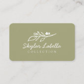 Modern Floral Botanic Line-art Logo Olive Green Visitekaartje (Voorkant)