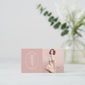 Modern Floral Botanic Line-Art Logo & Photo Blush Visitekaartje (Staand voorkant)