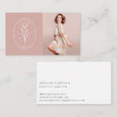Modern Floral Botanic Line-Art Logo & Photo Blush Visitekaartje (Voorkant / Achterkant)