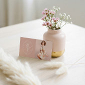 Modern Floral Botanic Line-Art Logo & Photo Blush Visitekaartje