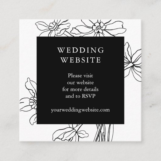 Modern Floral Botanical Black and White Wedding Informatiekaartje (Voorkant)