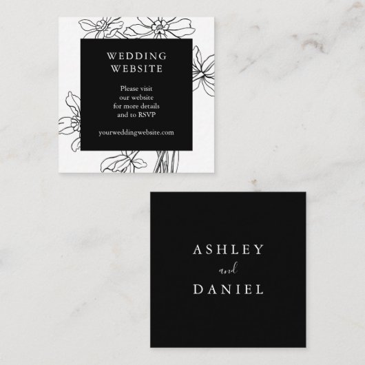Modern Floral Botanical Black and White Wedding Informatiekaartje (Voorkant / Achterkant)