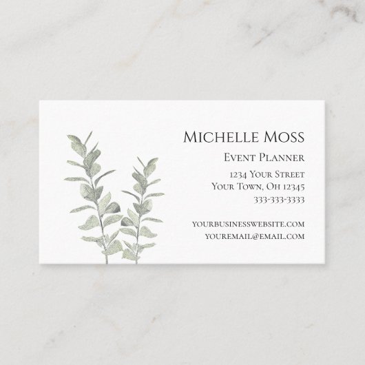 Modern Floral Botanical Greenery Event Planner Visitekaartje (Voorkant)