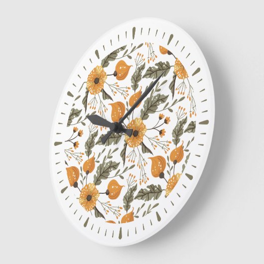Modern Floral Botanical Pattern Golden Green Grote Klok (Hoek)