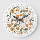 Modern Floral Botanical Pattern Golden Green Grote Klok (Voorkant)