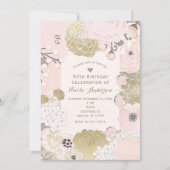  Modern Floral Botanical Pink Gold Verjaardag Kaart (Voorkant)