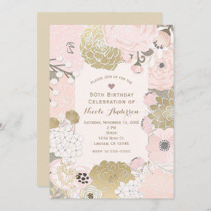  Modern Floral Botanical Pink Gold Verjaardag Kaart